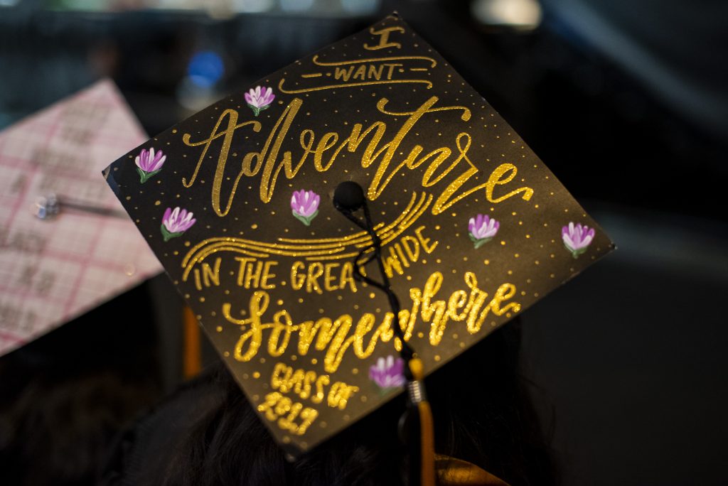 Graduation cap with floral decorations